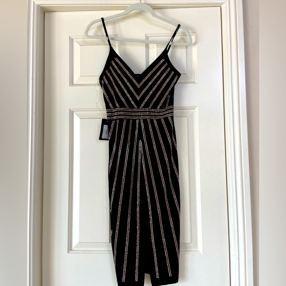 Privy black cocktail midi dress